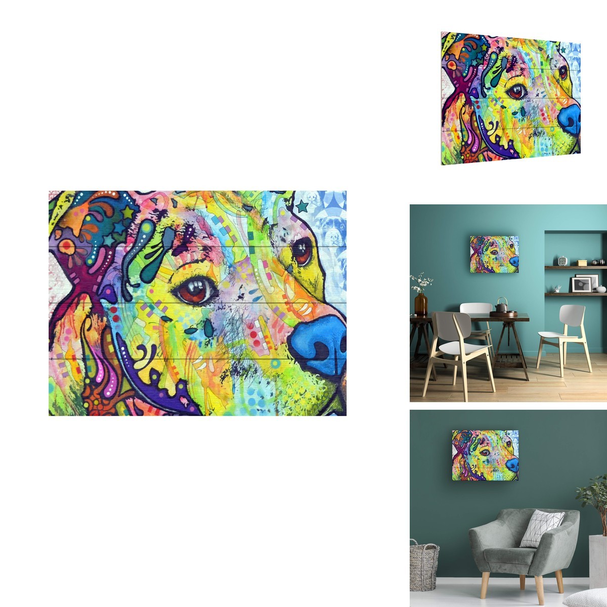 Trademark Fine Art Thoughtful Pitbull III Wood Slat Art 12x16