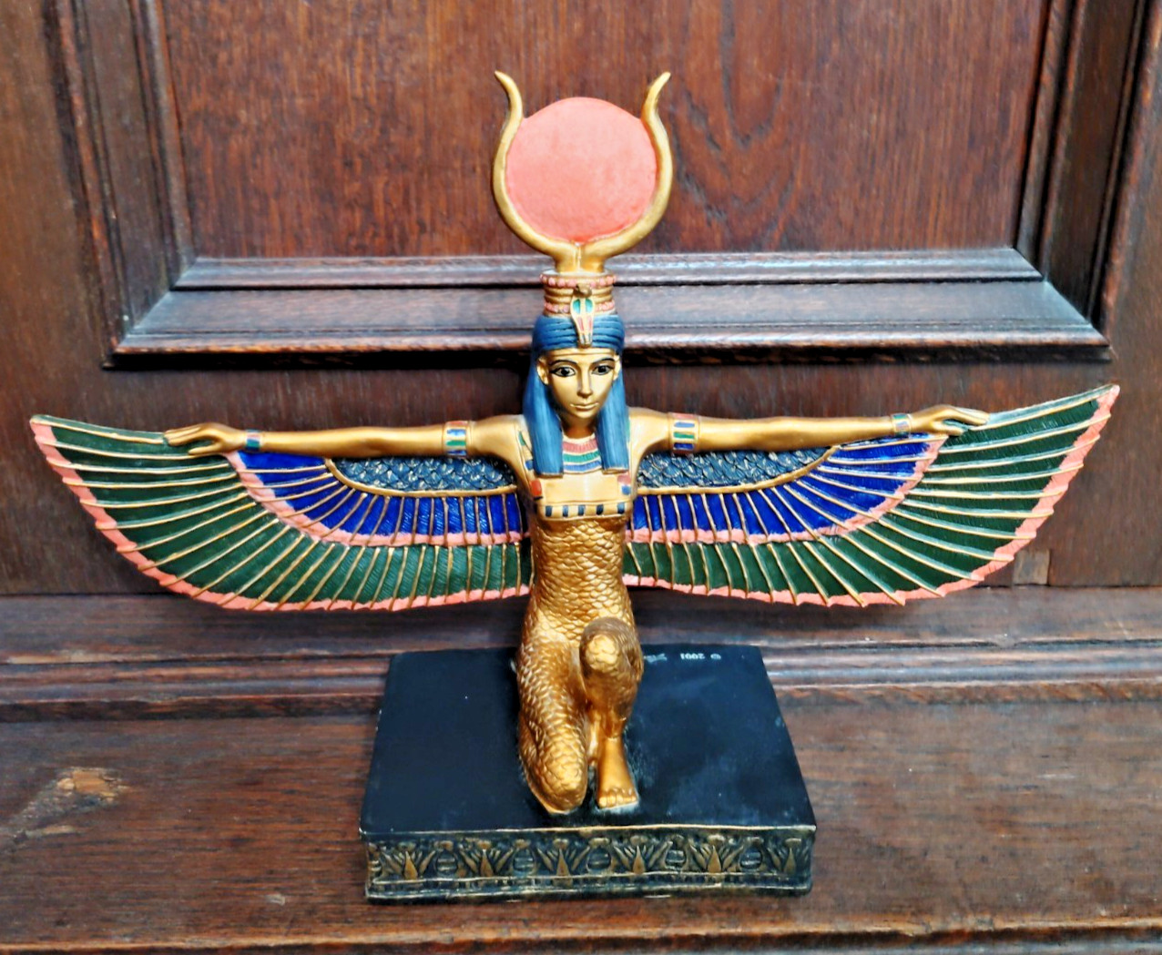 Egyptian Goddess Of Motherhood Kneeling Isis With Open Wings Statue 12.75