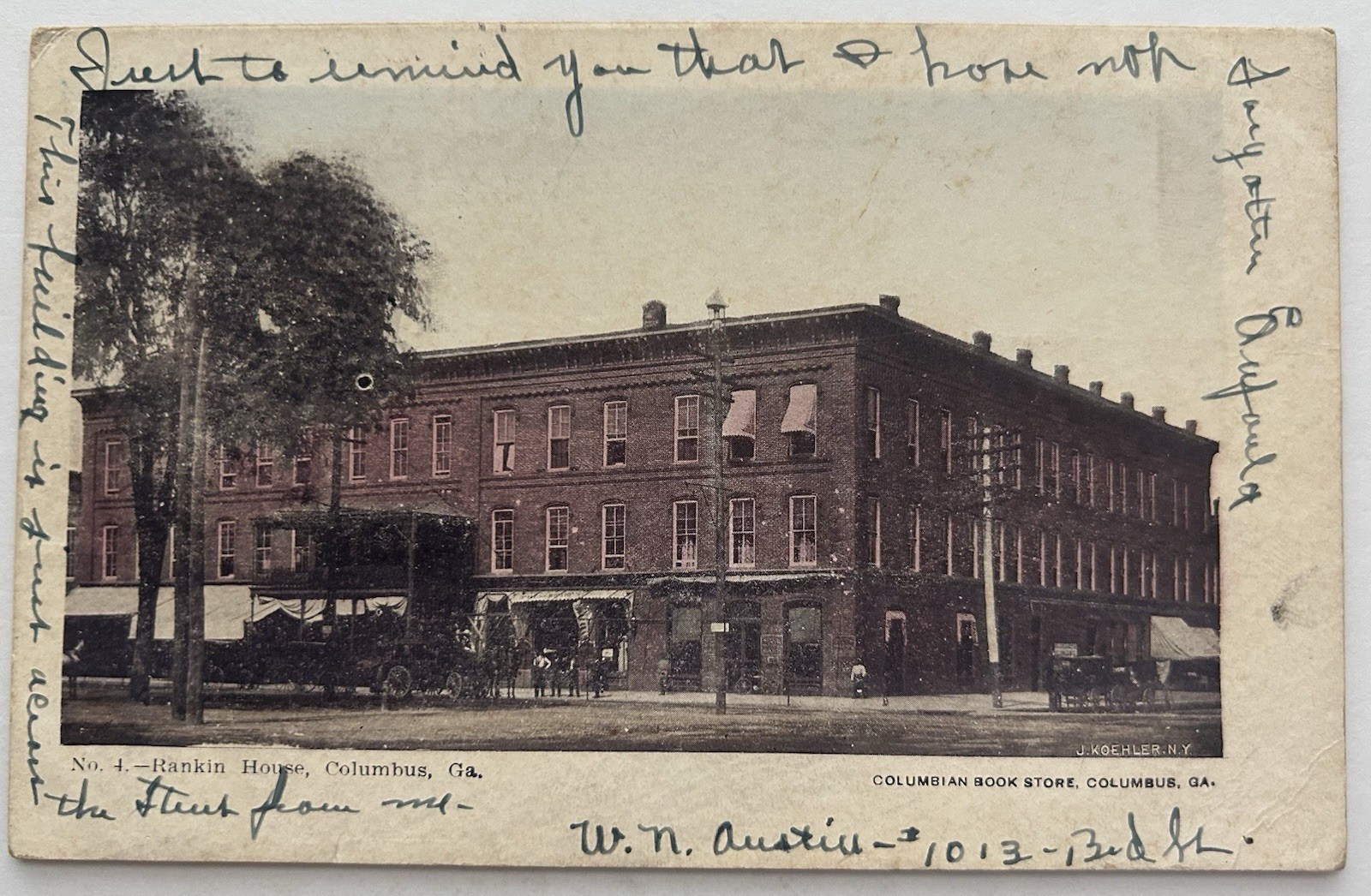 Antique Postcard Rankin House Columbus GA Columbian Book Store 1907
