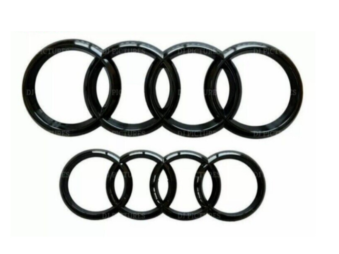 Audi Gloss Black Front Rear Grille Bonnet Badge Rings A1 A3 A4 S3 RS 273mm 193mm