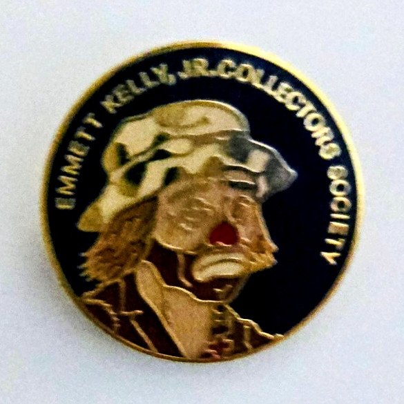 Vtg Emmett Kelly Jr. Collectors Society Round Pinback Button/Pin Black & Gold 