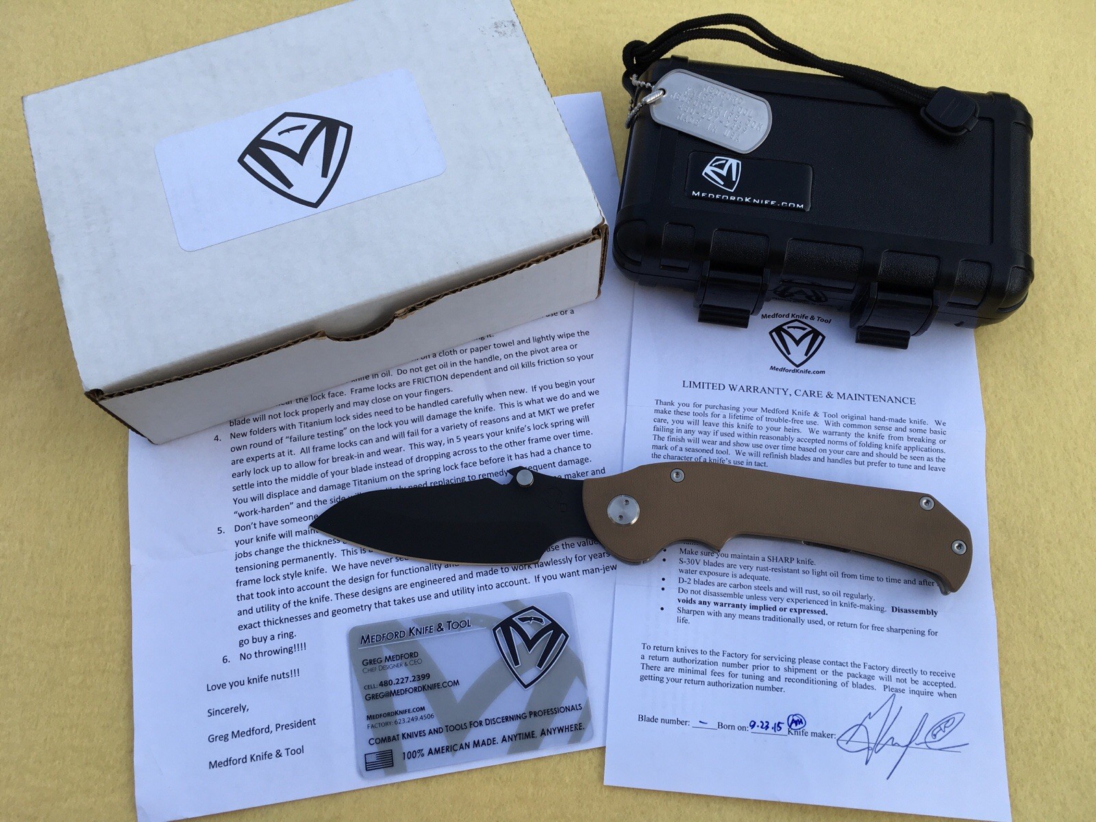 MEDFORD TACTICAL FIGHTING FOLDER  TFF-3   D2 BLADE   TI/G10 HANDLE   MINT   USA