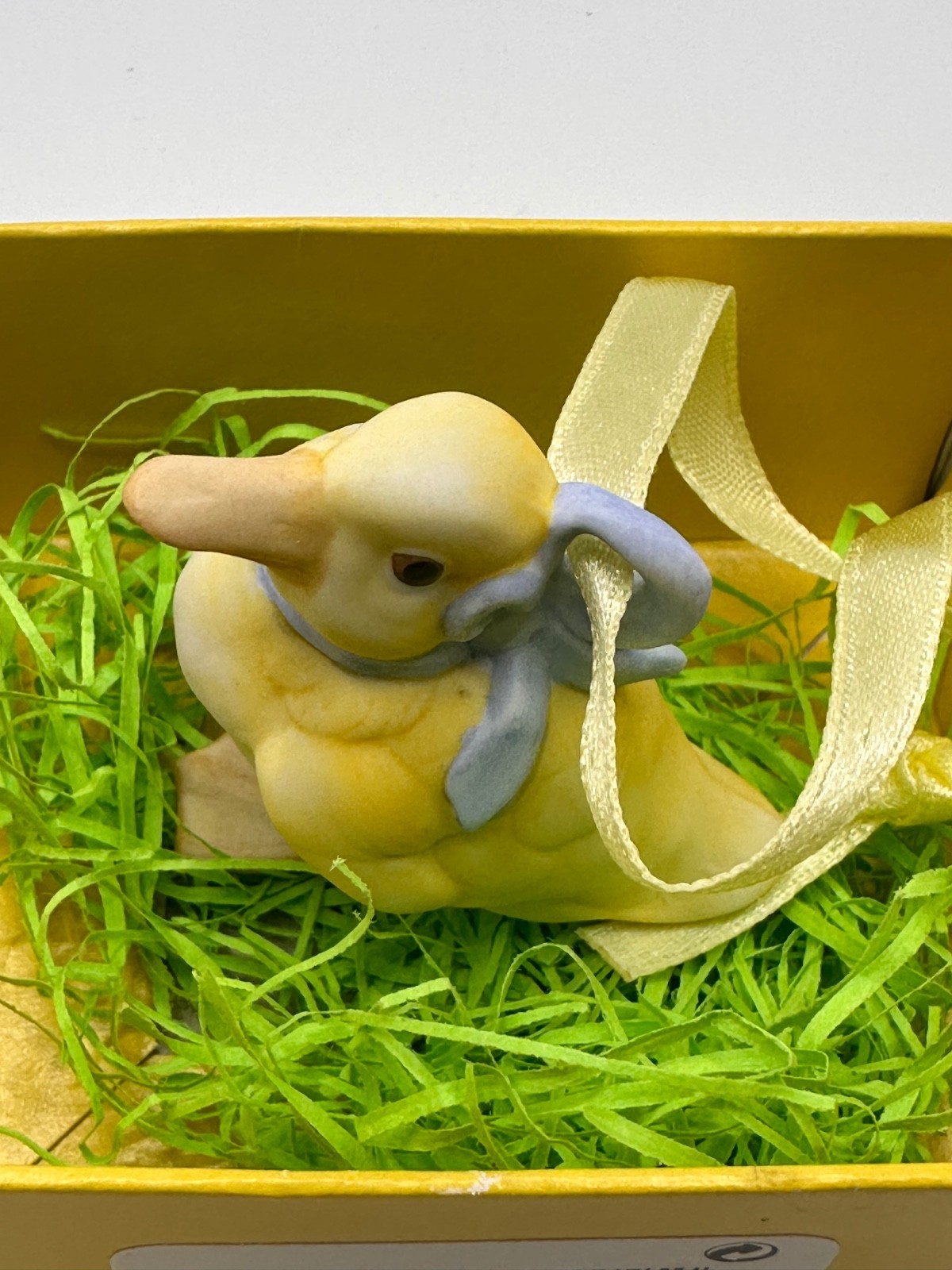 Adorable Hutschenreuther Bisque Porcelain Duck with Blue Bow-in Box-Holiday 1988