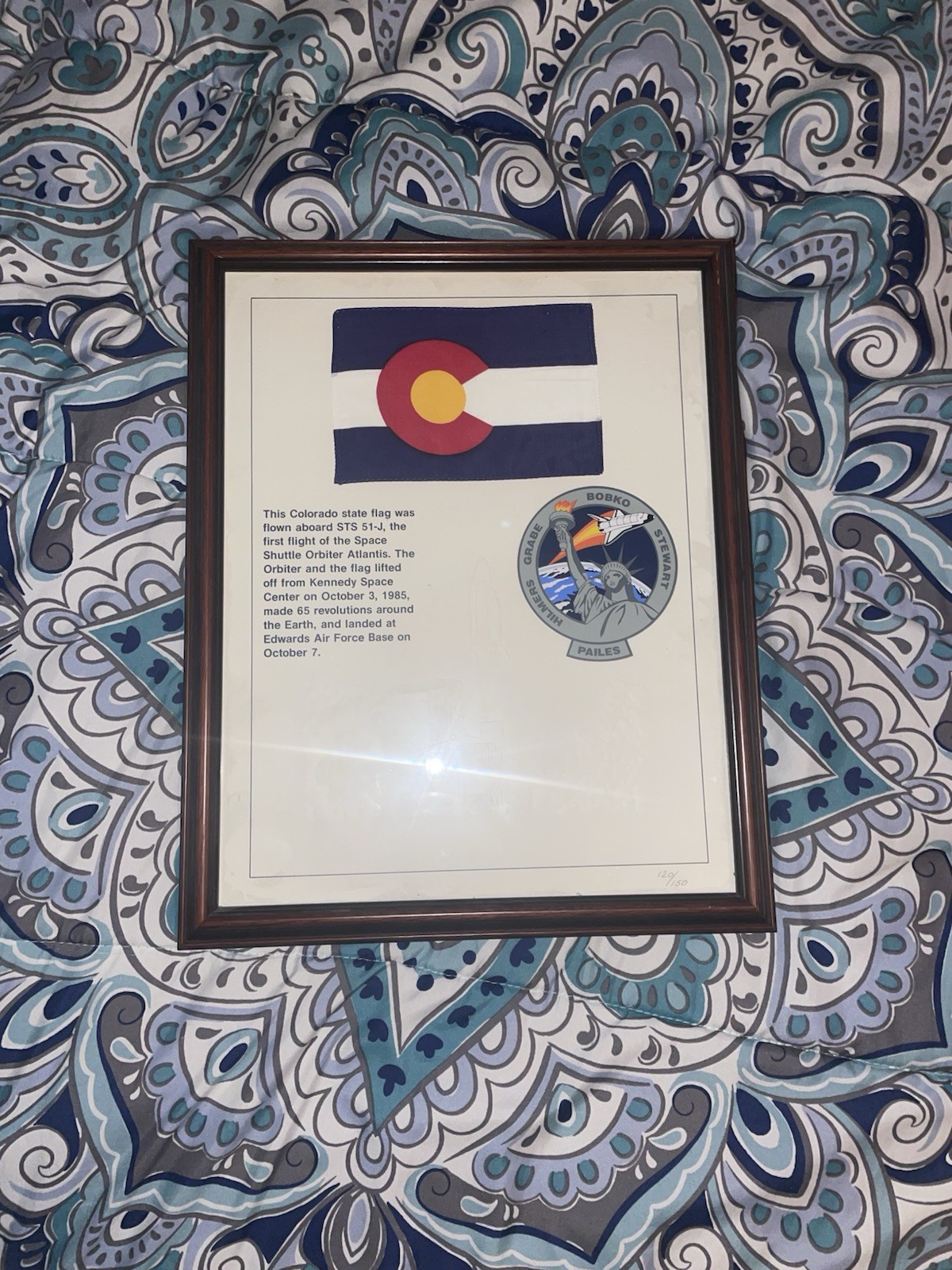 Colorado State Flag STS-51J Space Mission Flag.  Historical Antique