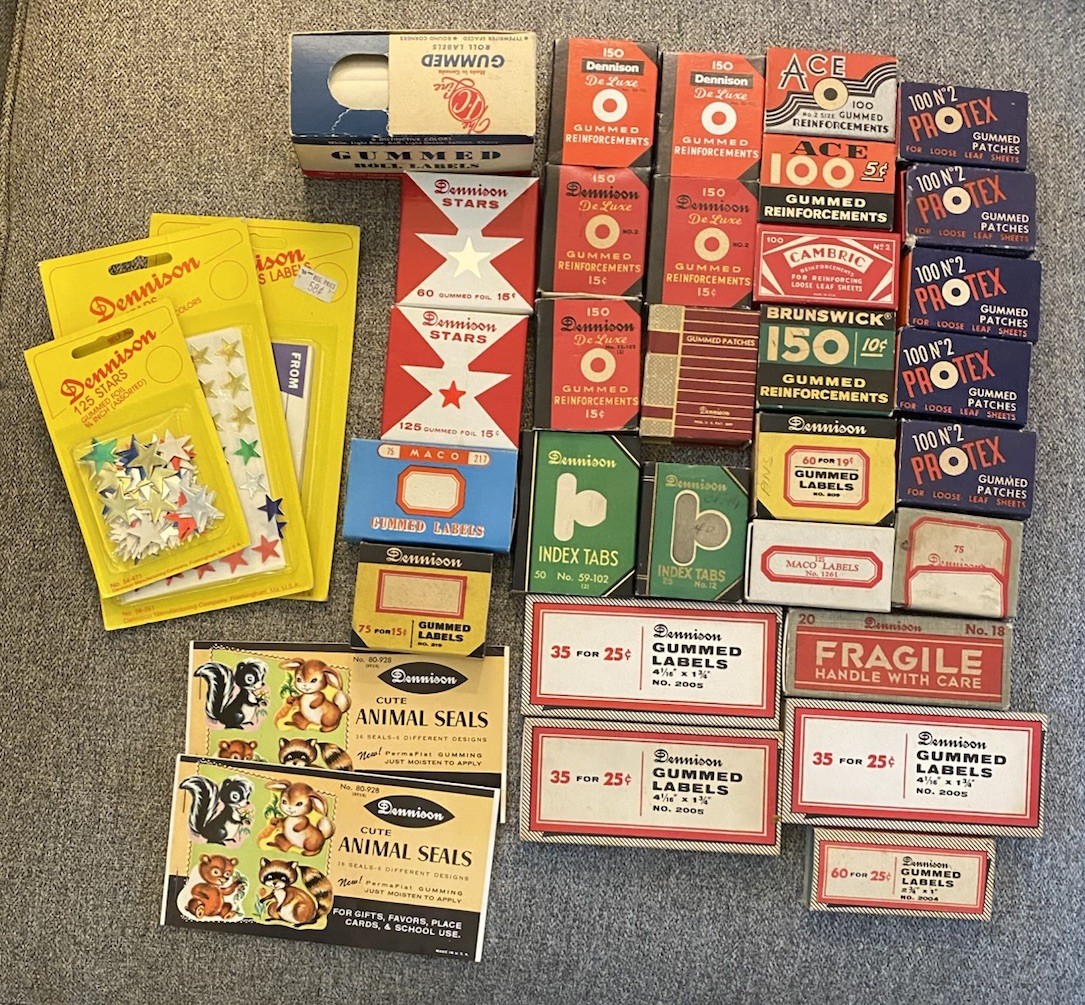 Nice Lot of Vintage Dennison Labels Boxes + Other Brands