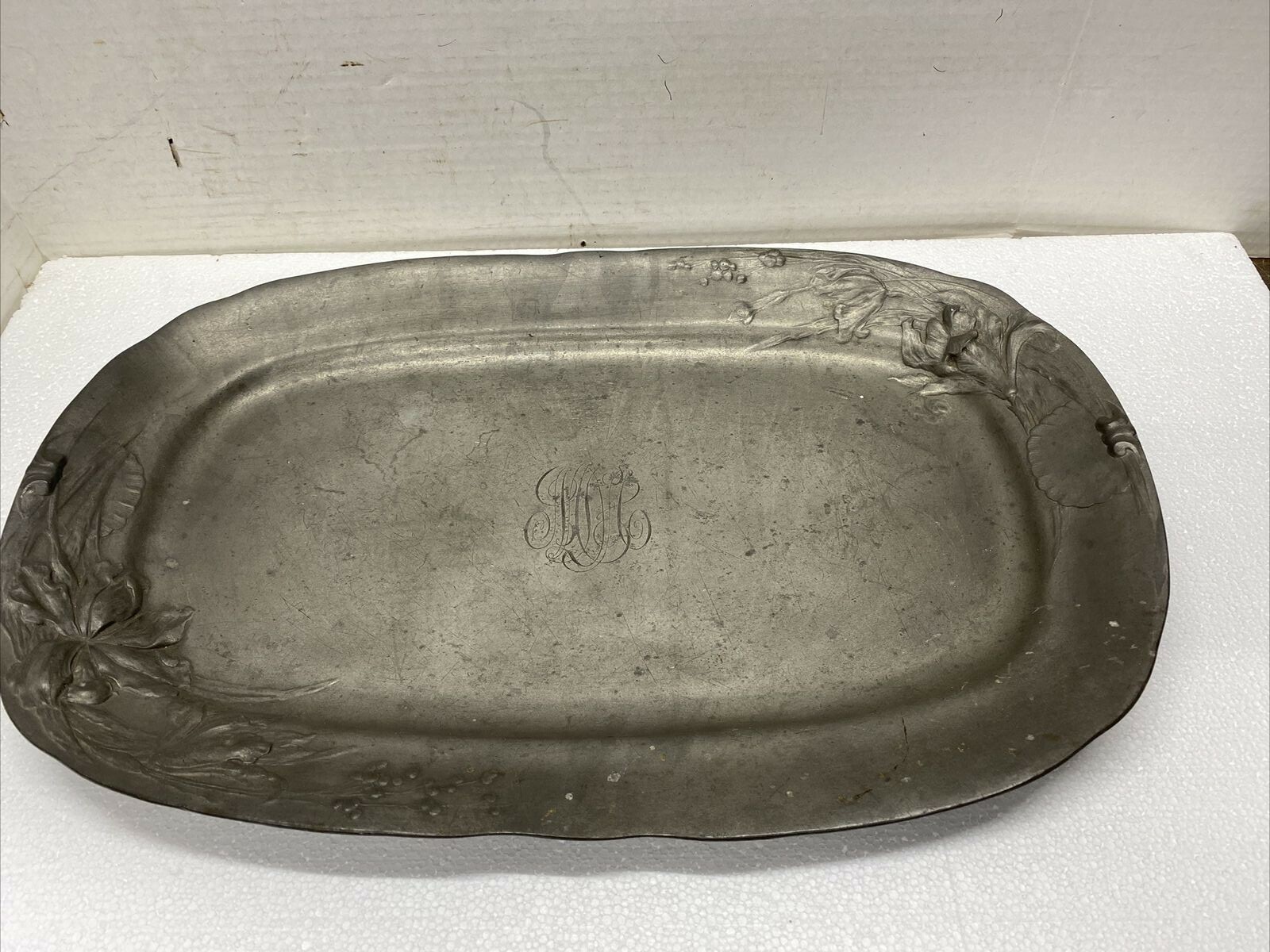 Vintage   Art Noveau Kayserzinn Pewter Platter 20 by 13\