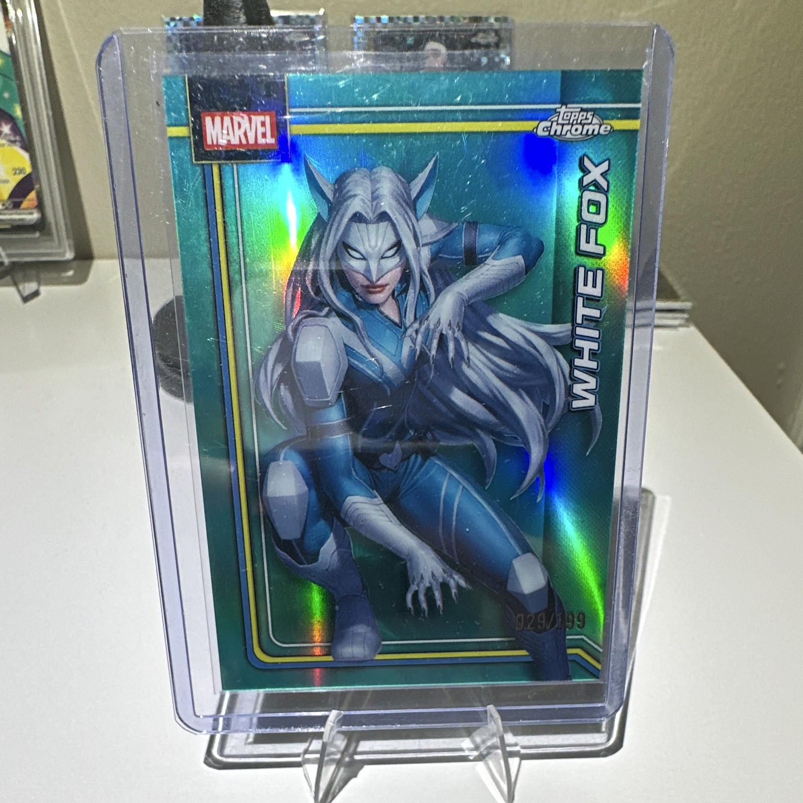 2026 Tops Chrome Marvel #196 White Fox teal numbered serial 029/99