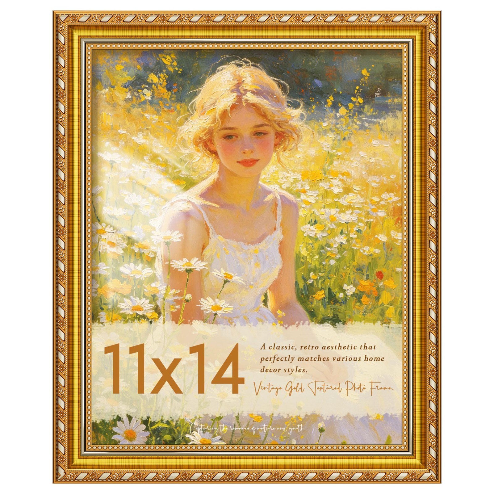 11x14 Vintage Ornate Gold Picture Frame with Tempered Glass - Elegant Home Decor