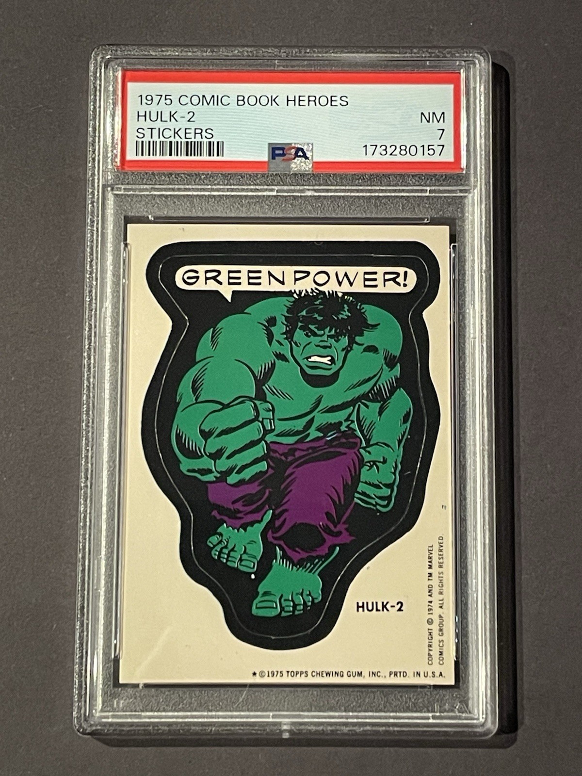 1975 Topps Marvel Comic Book Heroes Stickers Hulk #2 PSA 7