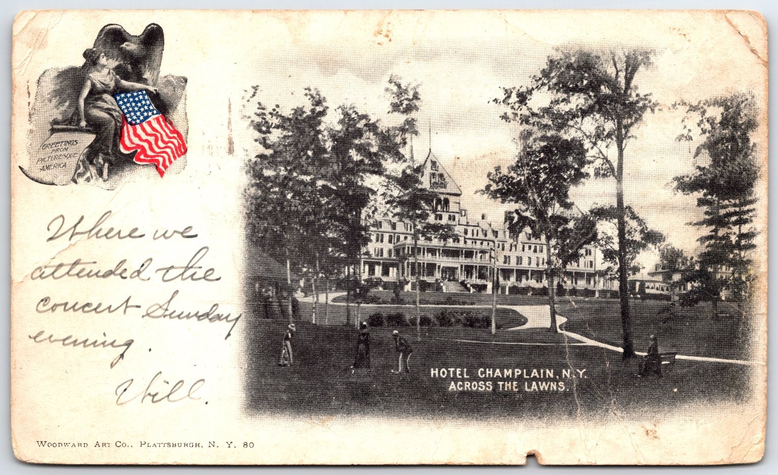 Hotel Champlain NY Plattsburgh Postcard c1905 Greetings Picturesque America