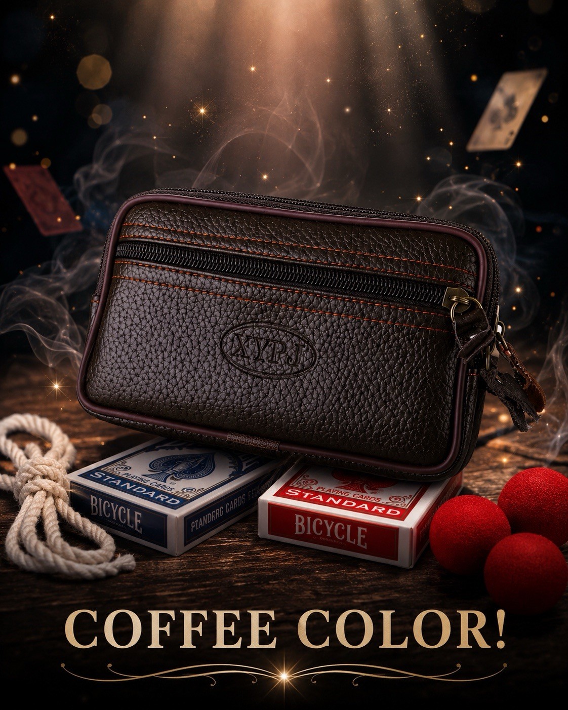 Magicians EDC  close up bag Holds Cards, Coins & Apparatus Coffee Colored