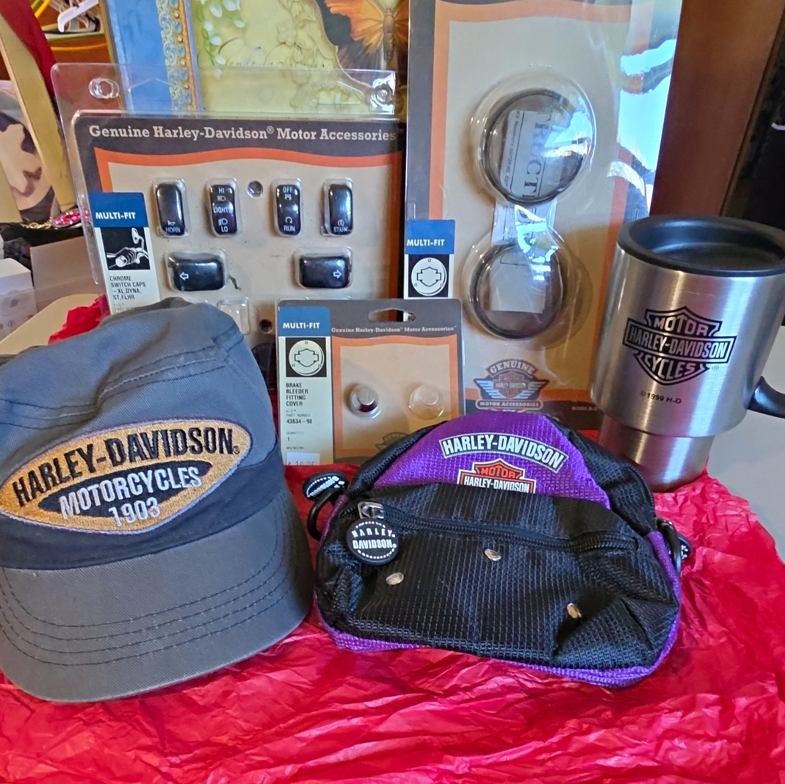 Harley Davidson Lot Vintage Painters Hat Mug Brake Cover Switch Caps Trim Rings