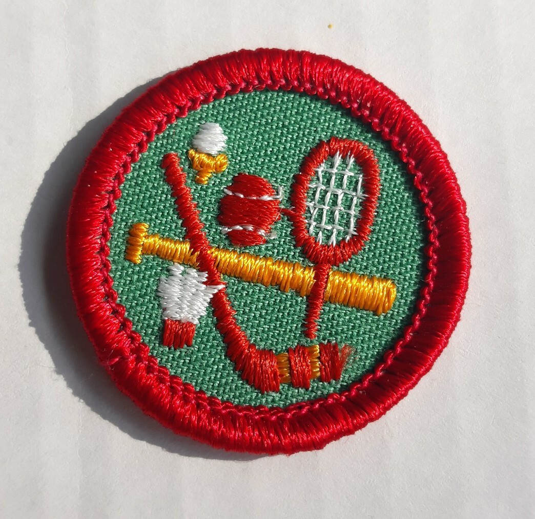 Vintage Girl Scout Junior SPORTS SAMPLER Badge Patch RED Border 