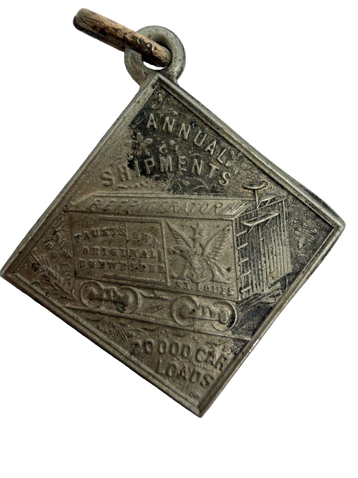 1890s 1900s Anheuser Busch Watch Fob Refrigerator Rail Car 20000 Pre Prohibition
