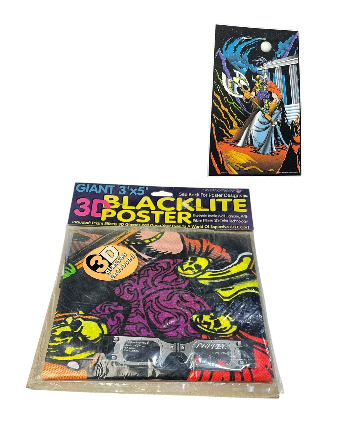 Vintage 3D Giant 3' x 5' Blacklite Poster Death Knight w 3D Glasses Black Light
