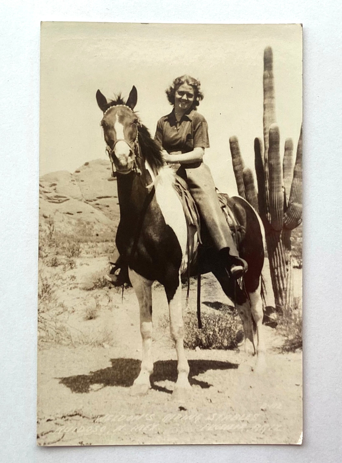 Vintage Phoenix AZ Ruidoso NM Weldon’s Riding Stables Horse Cowgirl RPPC Postcar