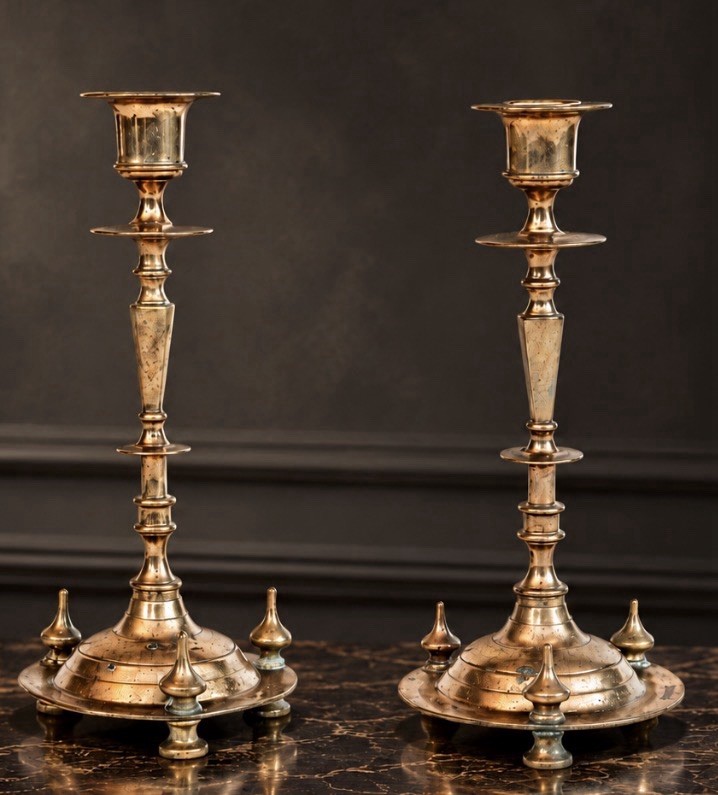 IMPERIAL RUSSIAN BRASS CANDLESTICKS BY FROLOV BROS 19TH C. SIGNED Б. Фроловъ