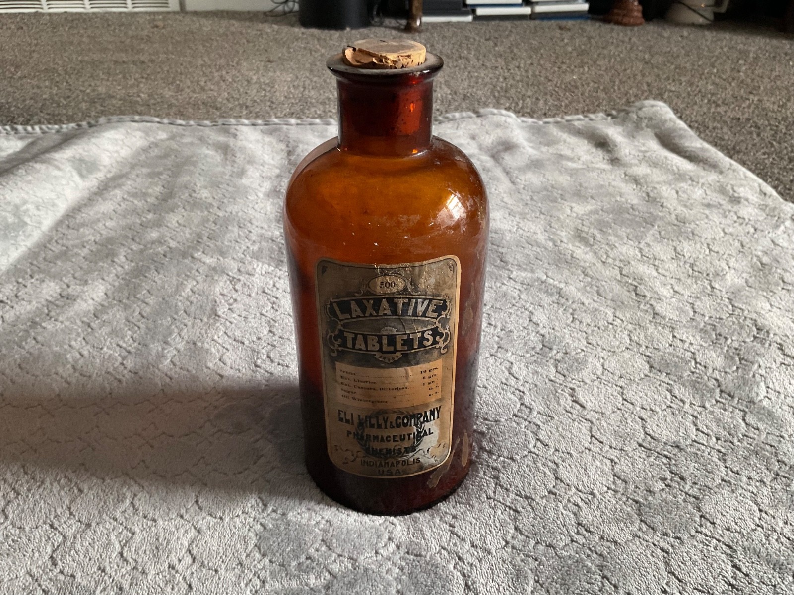 Bottle Antique Eli Lilly Pharmaceutical Chemists Laxative Tablets Indianapolis