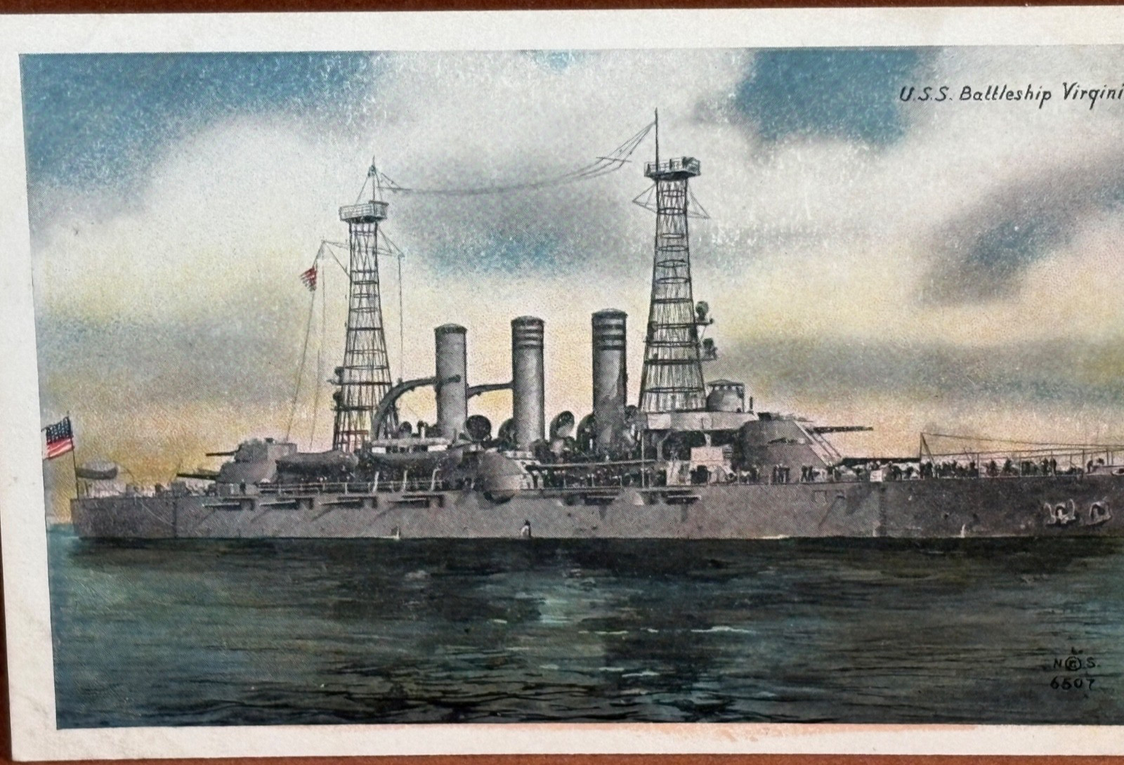Original USS Virginia BB-13 Battleship Great White Fleet 1910s USN Postcard 6507