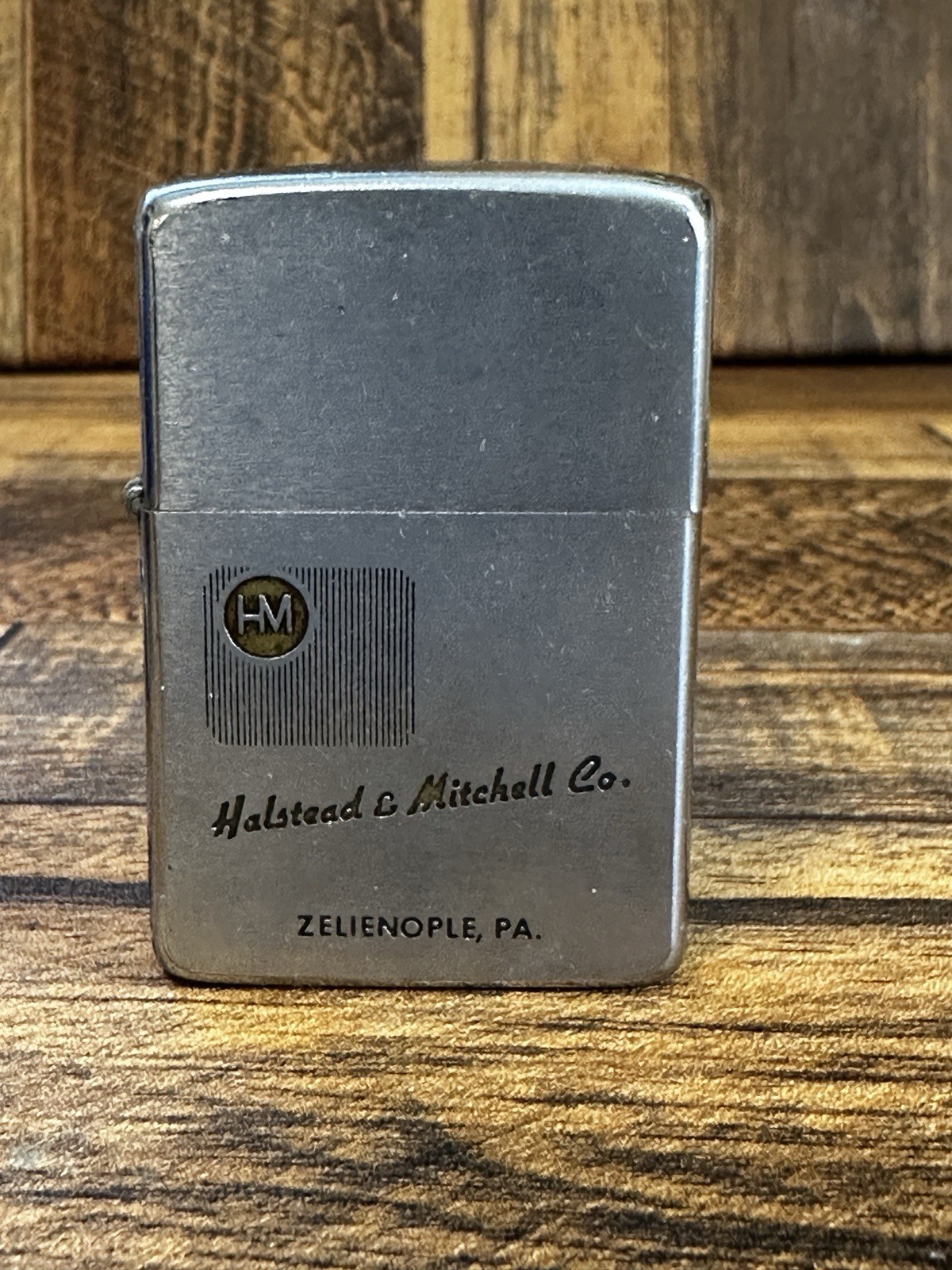 VINTAGE HALSTEAD & MITCHELL CO. PA SCRIPT ZIPPO PATENT 2517191 5 BARREL LIGHTER