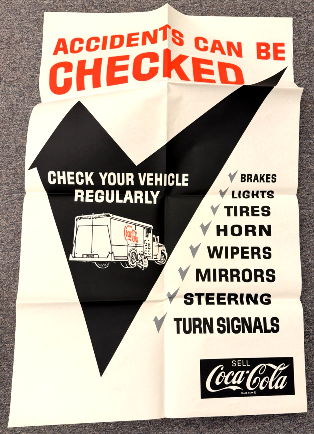 1969 Coca Cola Accidents Can Be Checked Driver Safety Poster Original 31 x 22