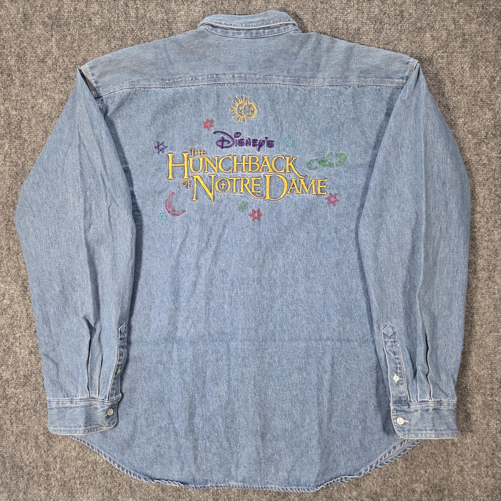 Vtg The Hunchback Of Notre Dame Shirt XL Blue Denim Button Down The Disney Store