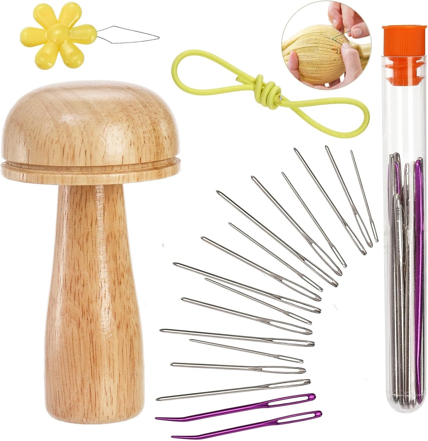 ZOOFOX Darning Mushroom for Socks, Sock Darning Kit with Large Eye Sewing Needle