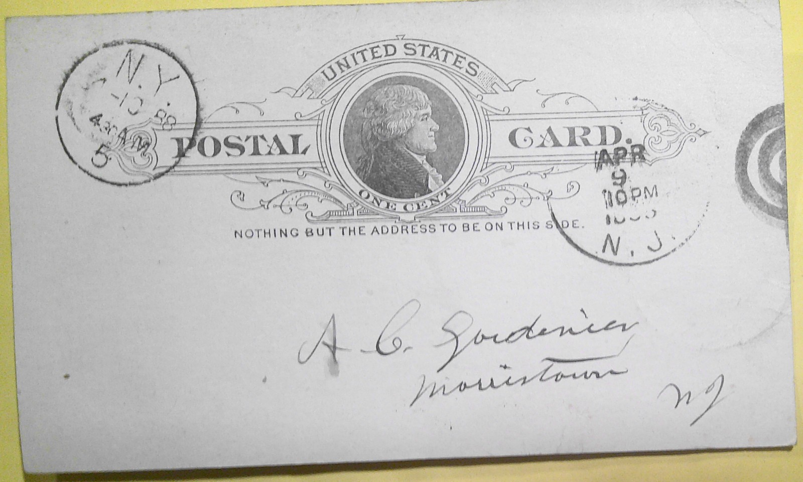 1888 Masonic Postal Card NJ Grand Commandery Charles Bechtel Morristown Amand