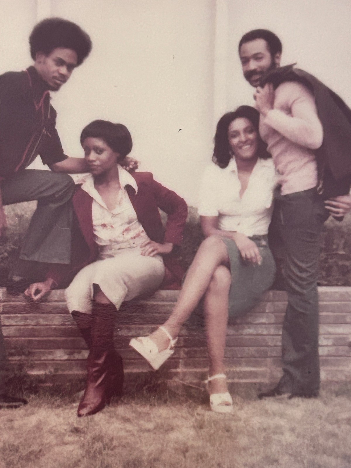 1970s African American Group Photo Two Couples Fashion Snapshot