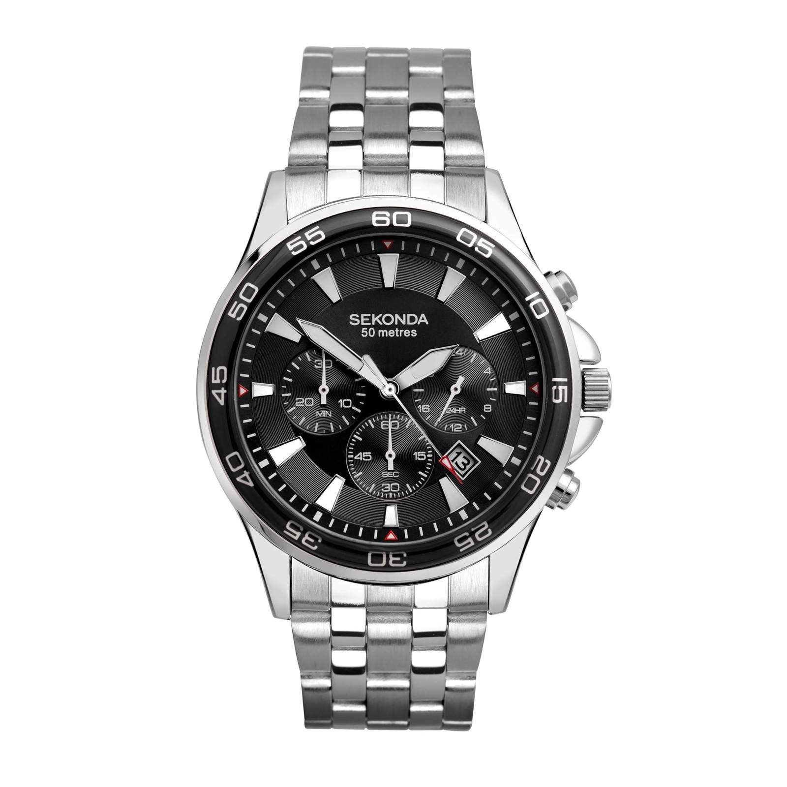 Sekonda Jenson Mens 44mm Chronograph Quartz Watch with Stainless Steel Bracel...