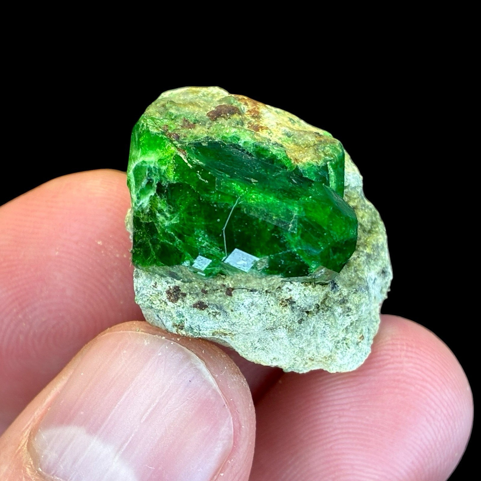 Natural Demantoid Garnet Crystal Cluster on Matrix Rare Green Andradite Gemstone