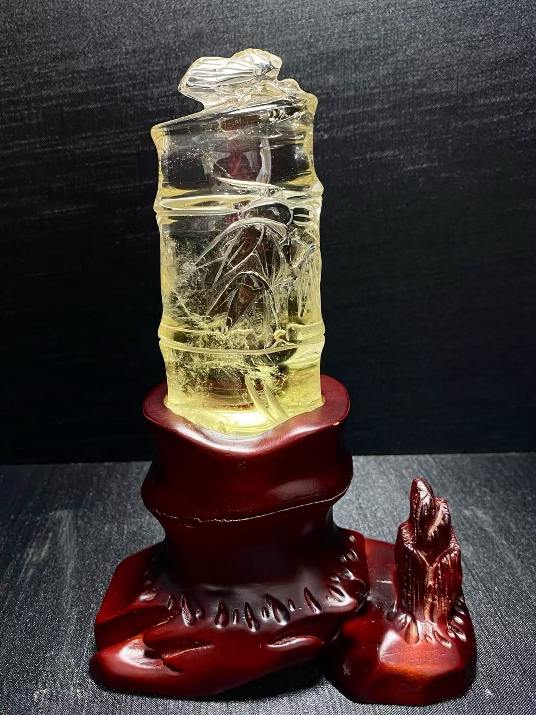 1.36LB TOP Natural citrine quartz bamboo joint carved crystal Decoration+stand