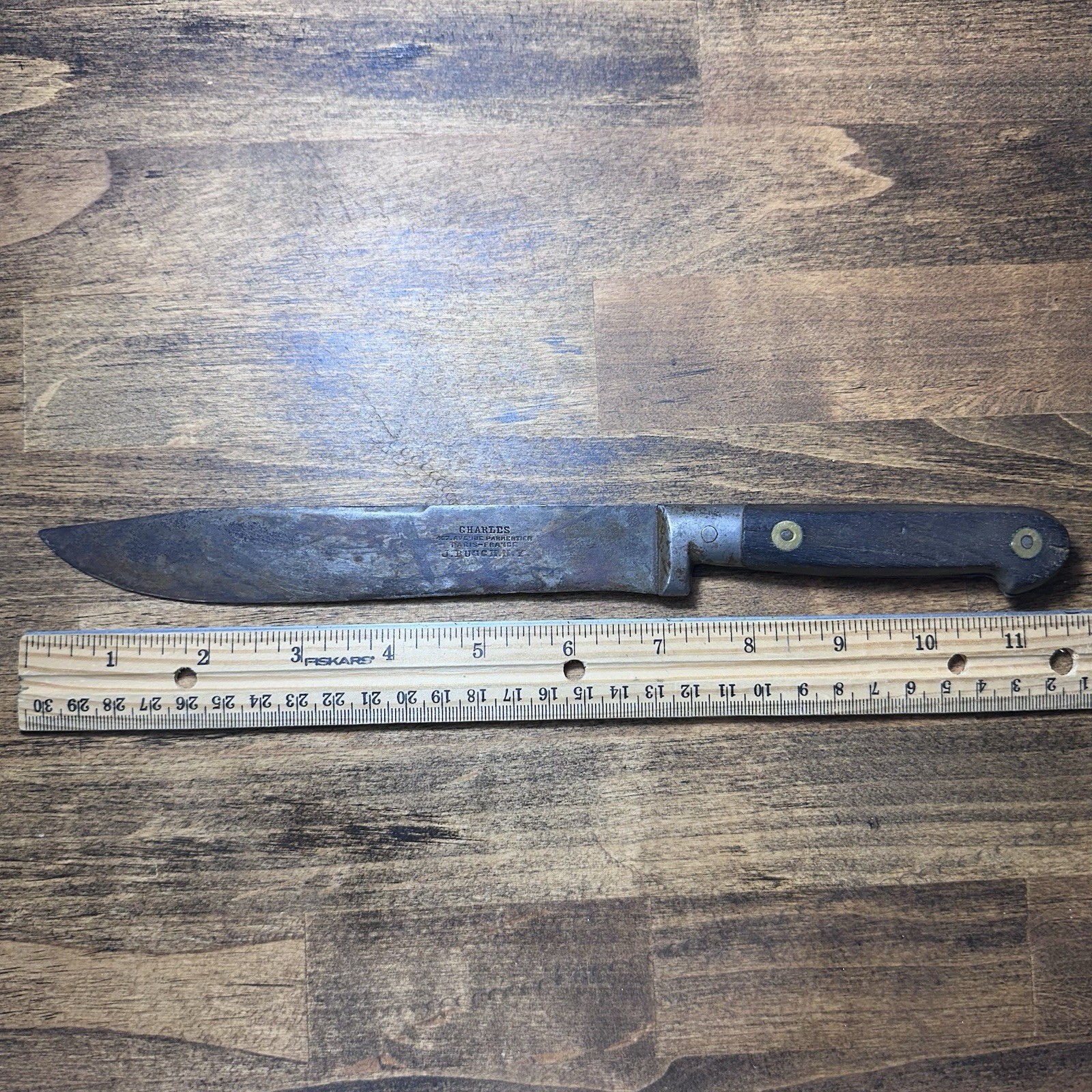 Vintage Antique French Carbon Steel Slicing Knife Charles Paris J Busch NY 7