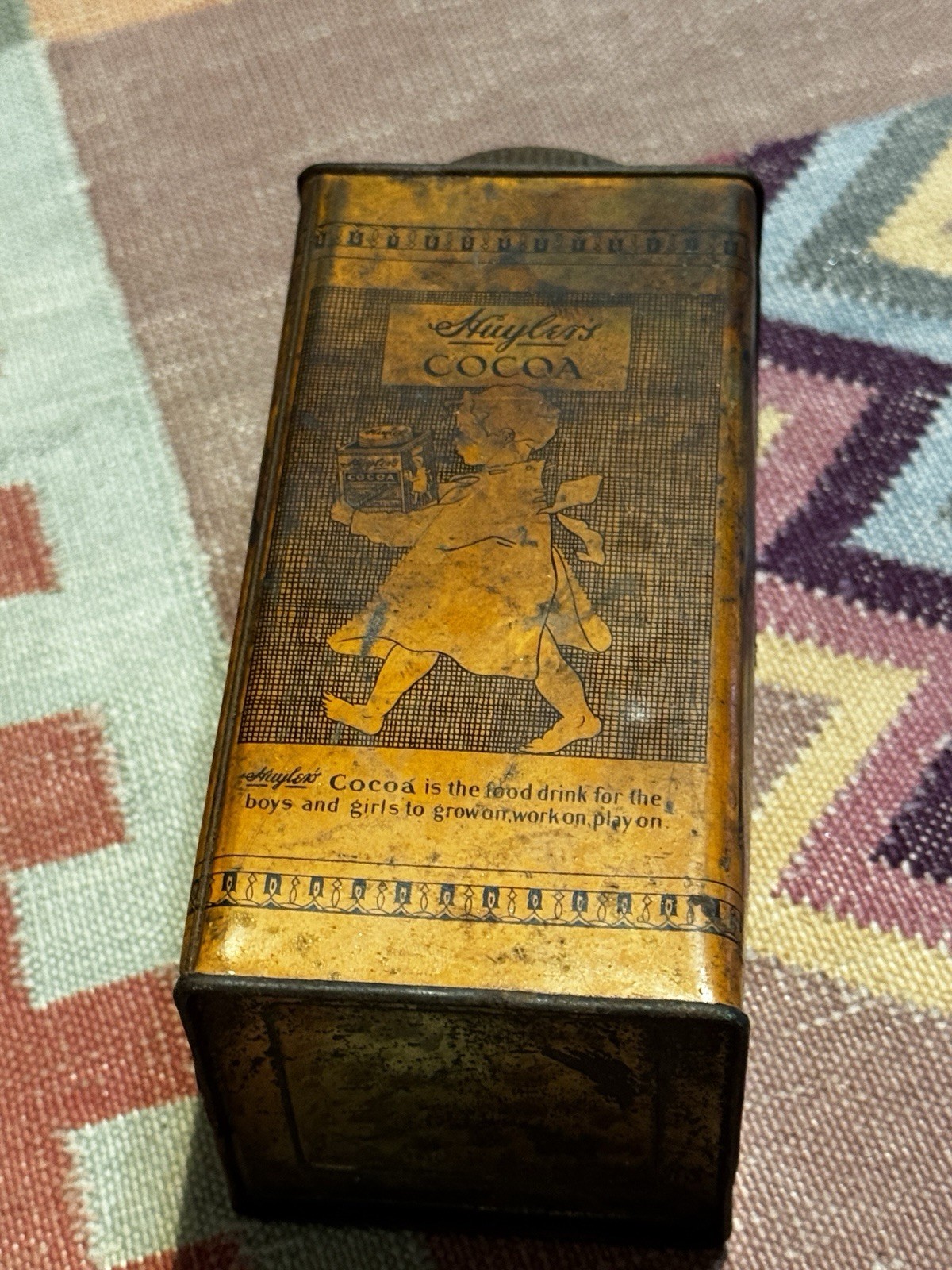 Antique Huyler's Breakfast Cocoa Tin 1/2 Lb Child Advertising New York