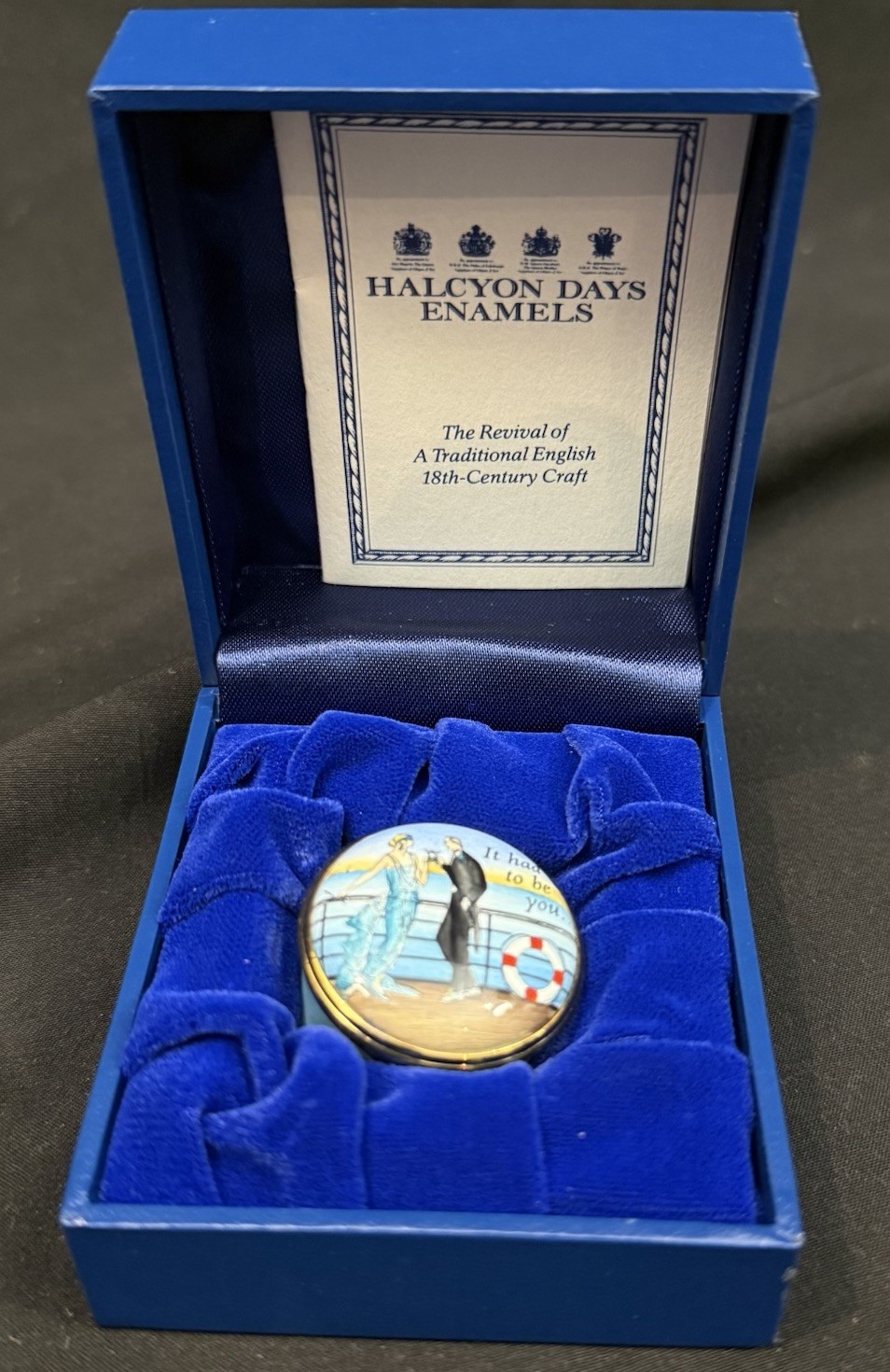 Vintage Halcyon Day Enamel Trinket Pill Box, “It Had To Be You”