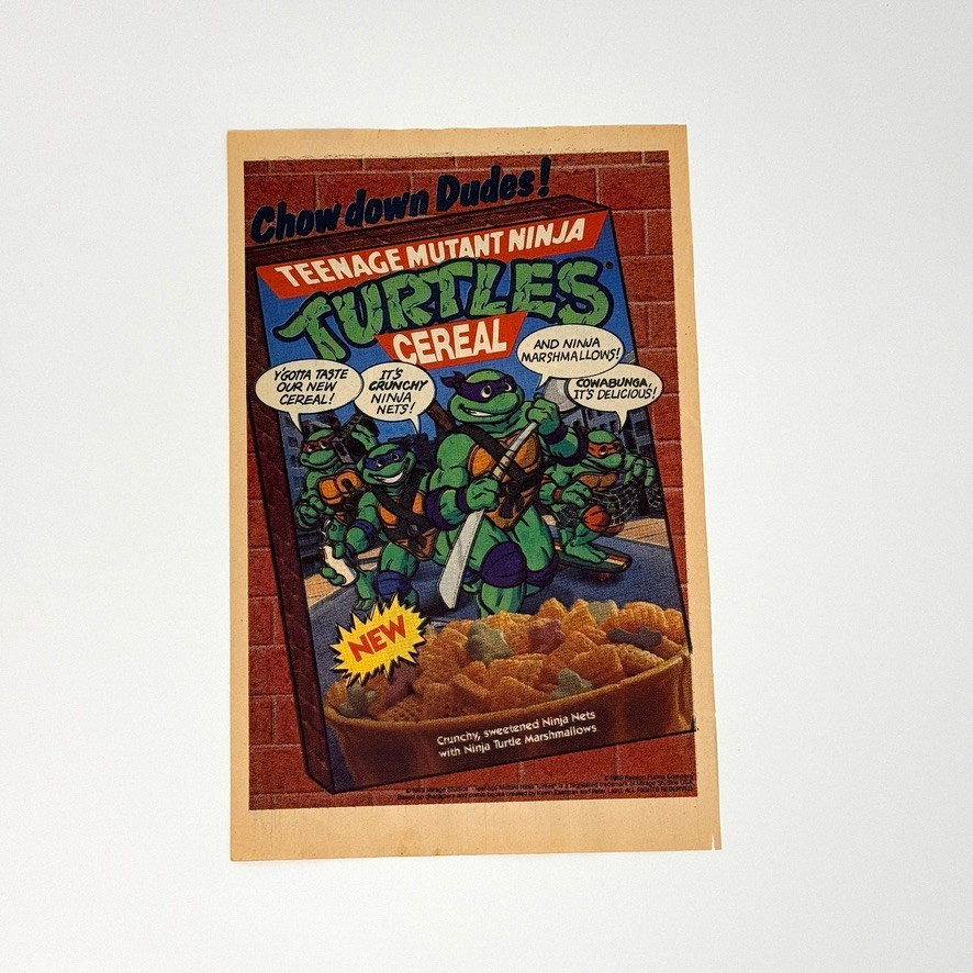 1990 TMNT Teenage Mutant Ninja Turtles Cereal Vintage Original Comic Print Ad