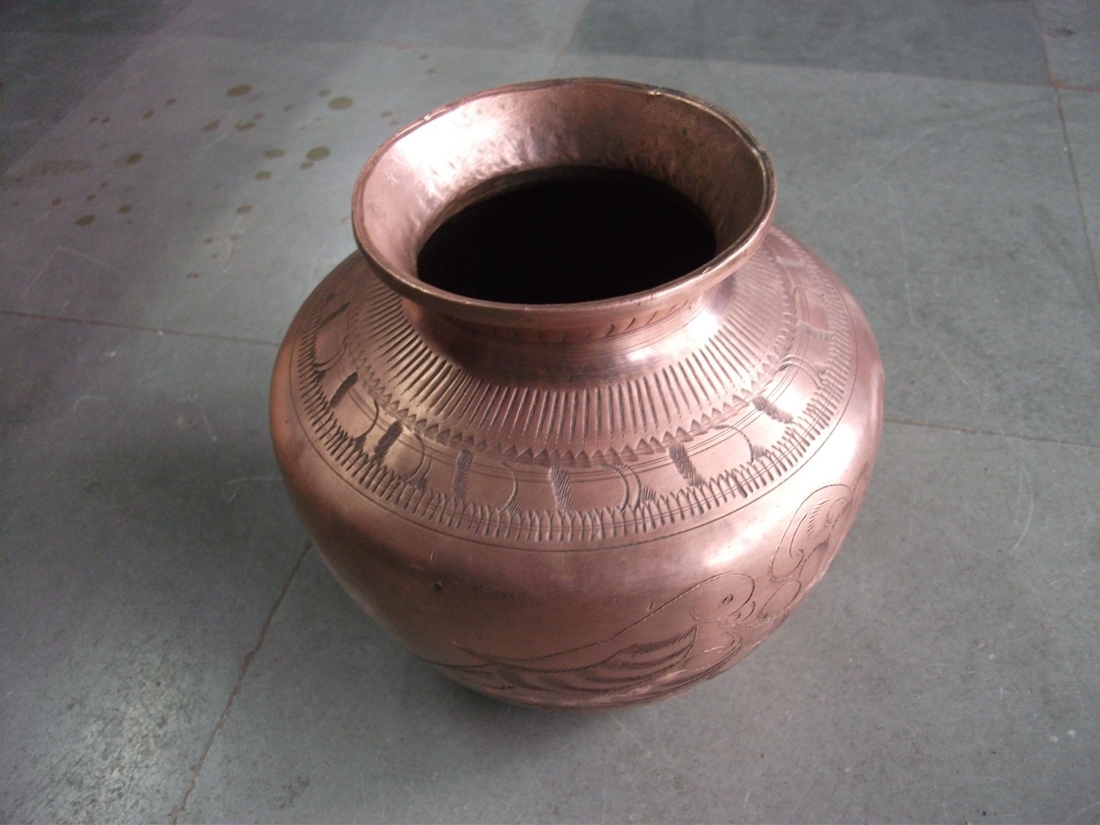 Vintage Copper Handcrafted Engraved Unique Shape Solid Water Pot,Rich Patina