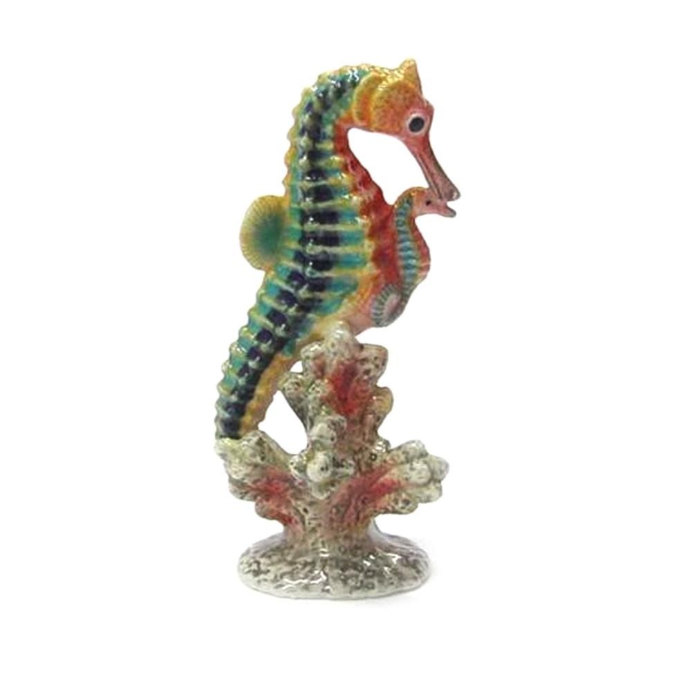 Northern Rose Multicolor Seahorse with Baby - Miniature Porcelain Figurine