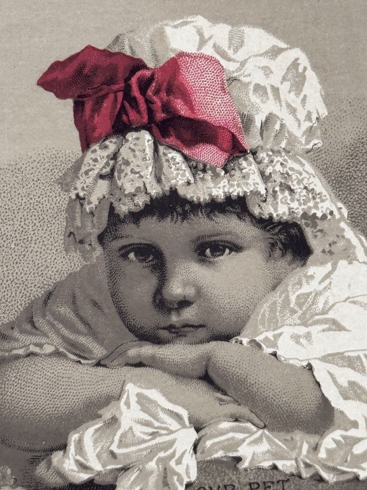 1890s Victorian Trade Card Horsfords Acid Phosphate Girls/ W Lace Hat Pink Bow
