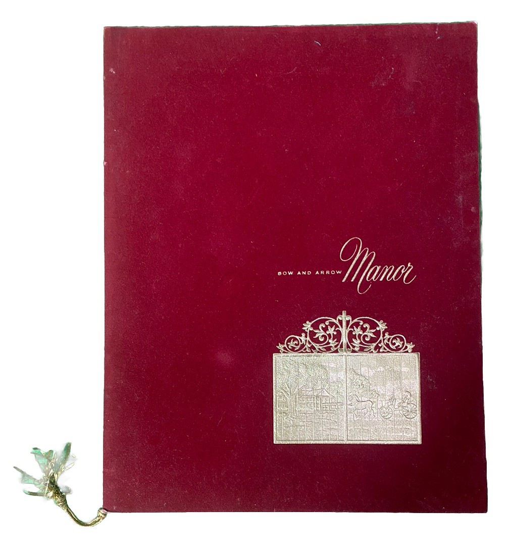 Bow & Arrow Manor Restaurant West Orange New Jersey NJ Vintage 1960s Menu