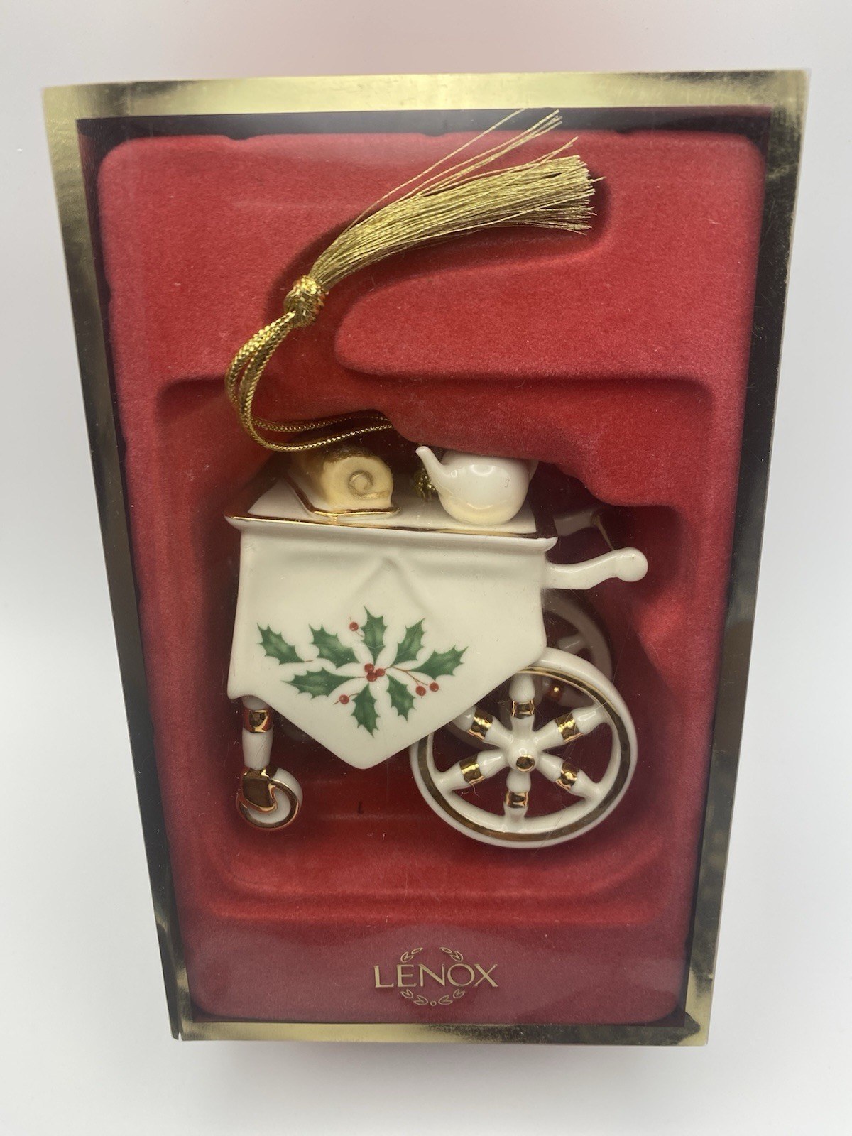 Vintage Retired Lenox 2008 Porcelain HOLIDAY HOME TEACART Christmas Ornament