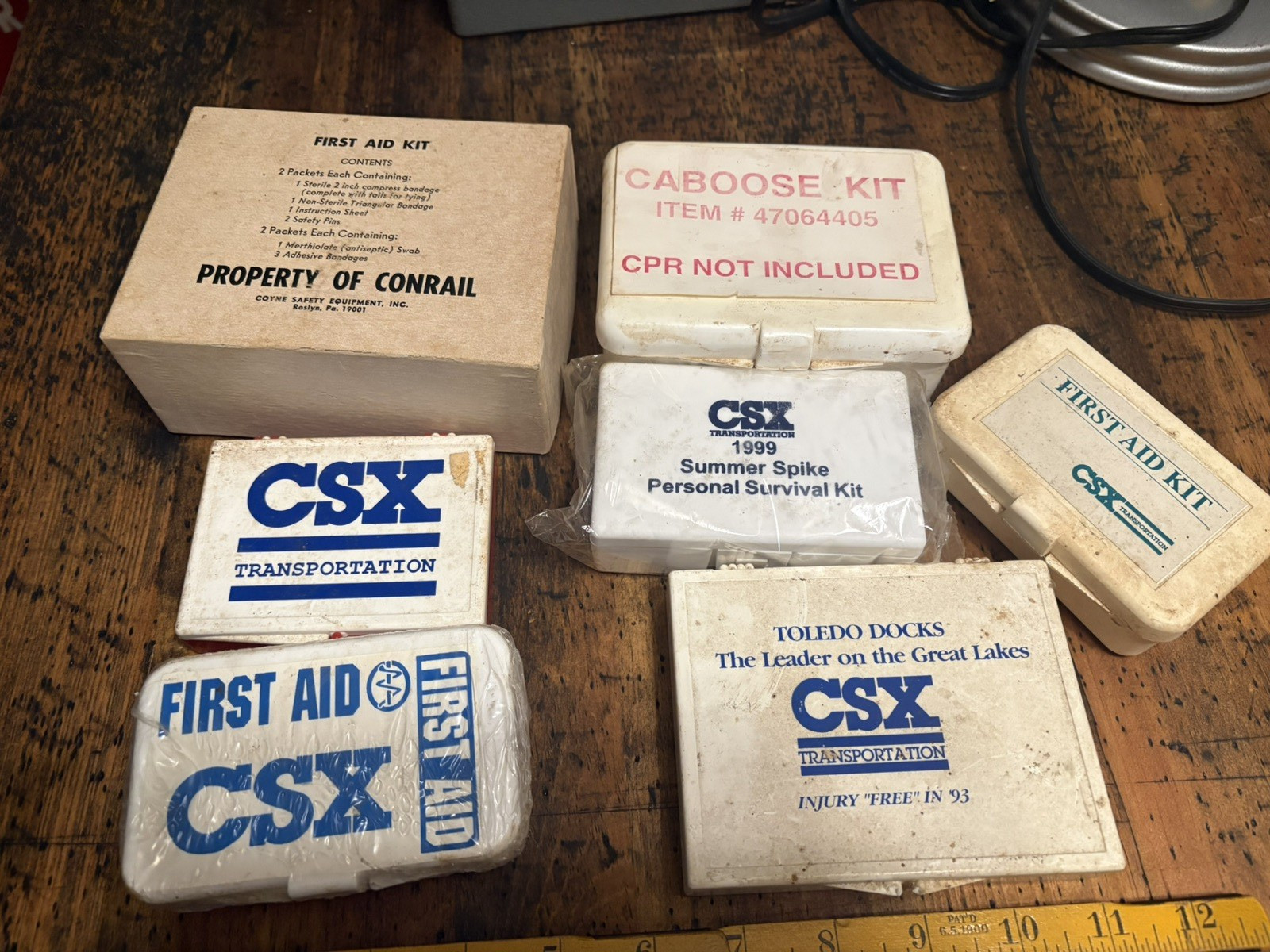 Lot vintage Conrail CSX Railroad First Aid Kits small w/ Contents