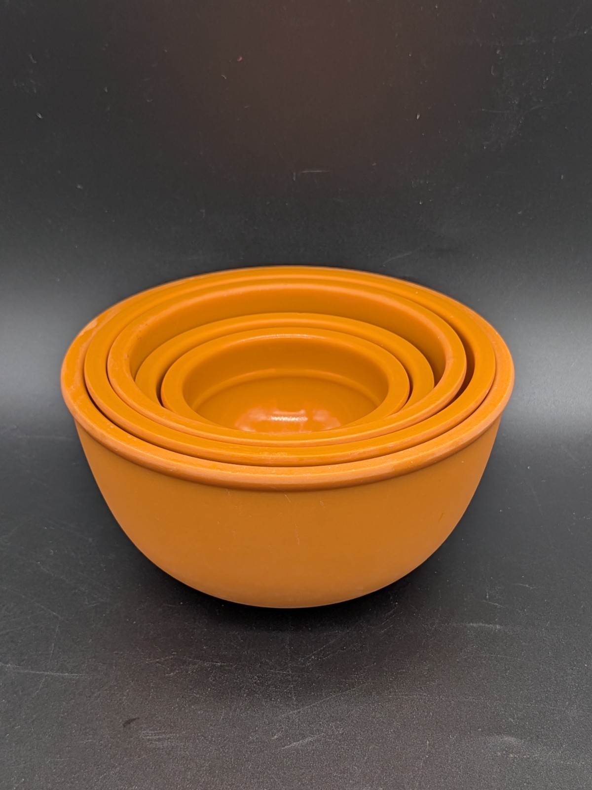 Vintage True Melmac Nesting Measuring Cups Bowls 5pc Set Tangerine Orange MCM