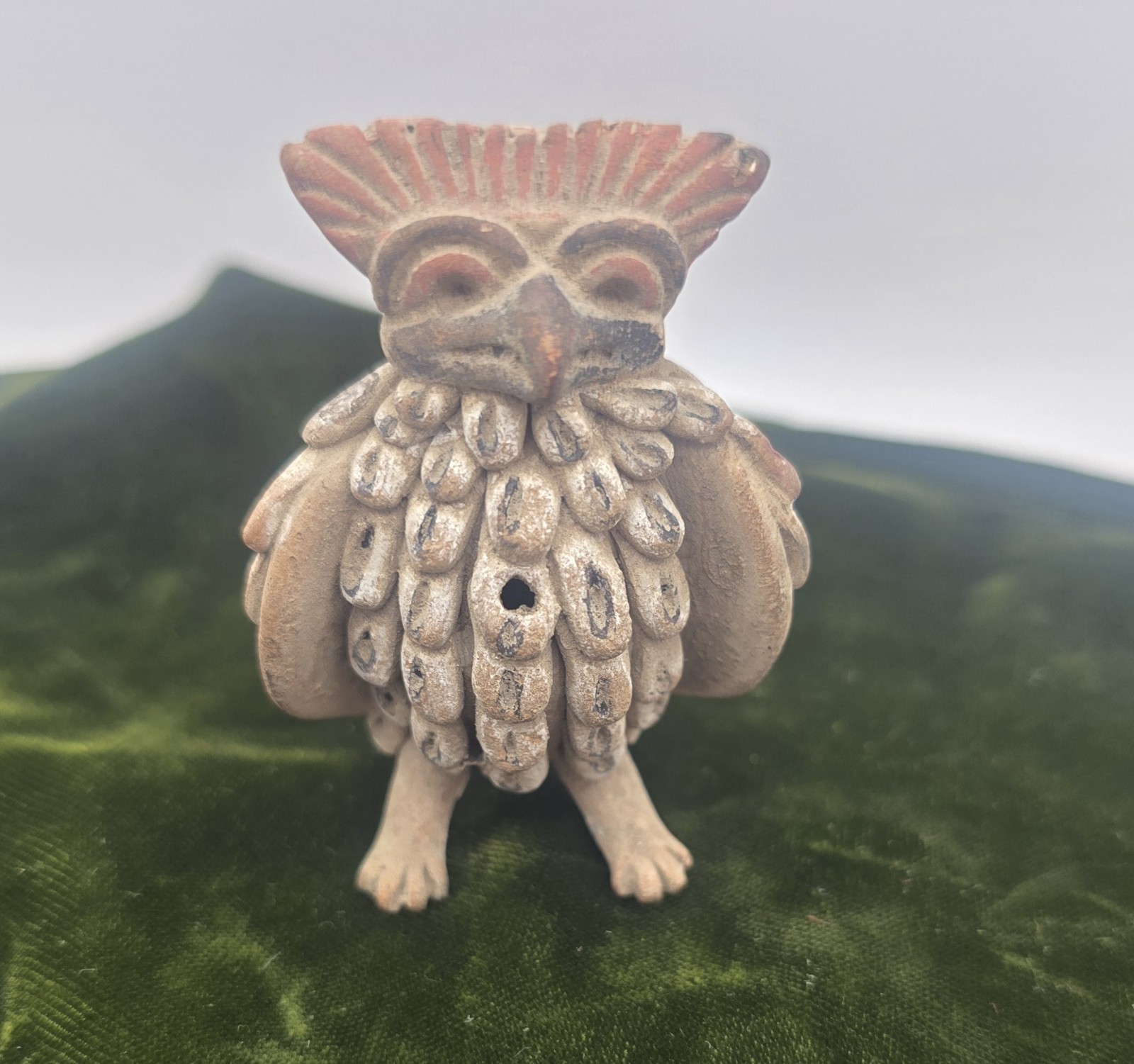 Vintage Aztec Mayan Mexican Folk Art Owl Pottery Clay Flute Whistle Works
