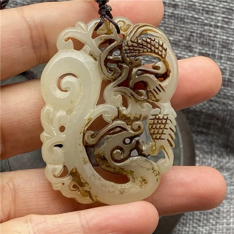 Collection Antique Tea Pet Decoration Dragon Phoenix Jade Pendant Amulet Pendant