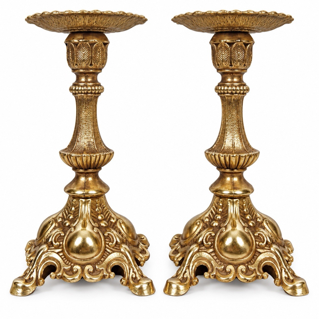 Vintage Ornate Gold Brass Candlestick Holders Pair Hollywood Regency Baroque