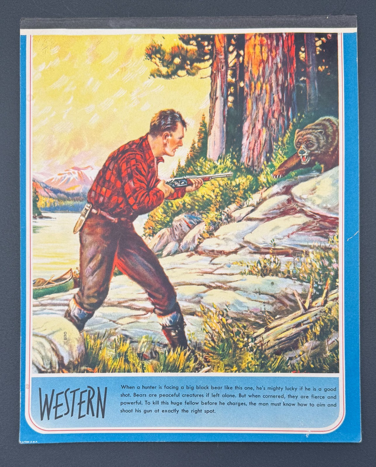 Vintage Western Black Bear Hunter Rifle Wilderness Charge Tablet 8x10