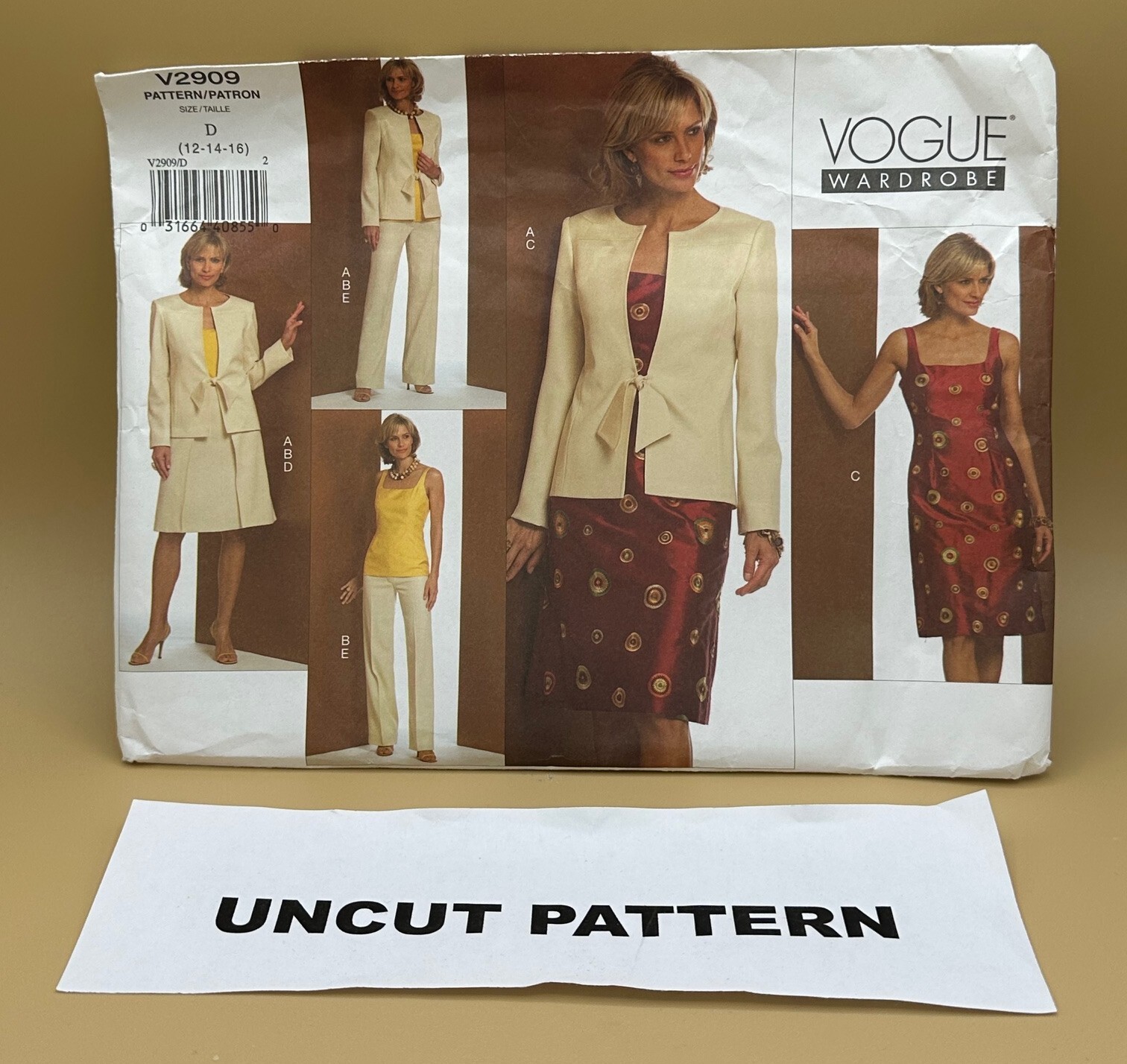 Vogue Sewing Pattern V2909 Ms Ms Petite Jacket Top Dress Skirt Pants 12-16 UnCu