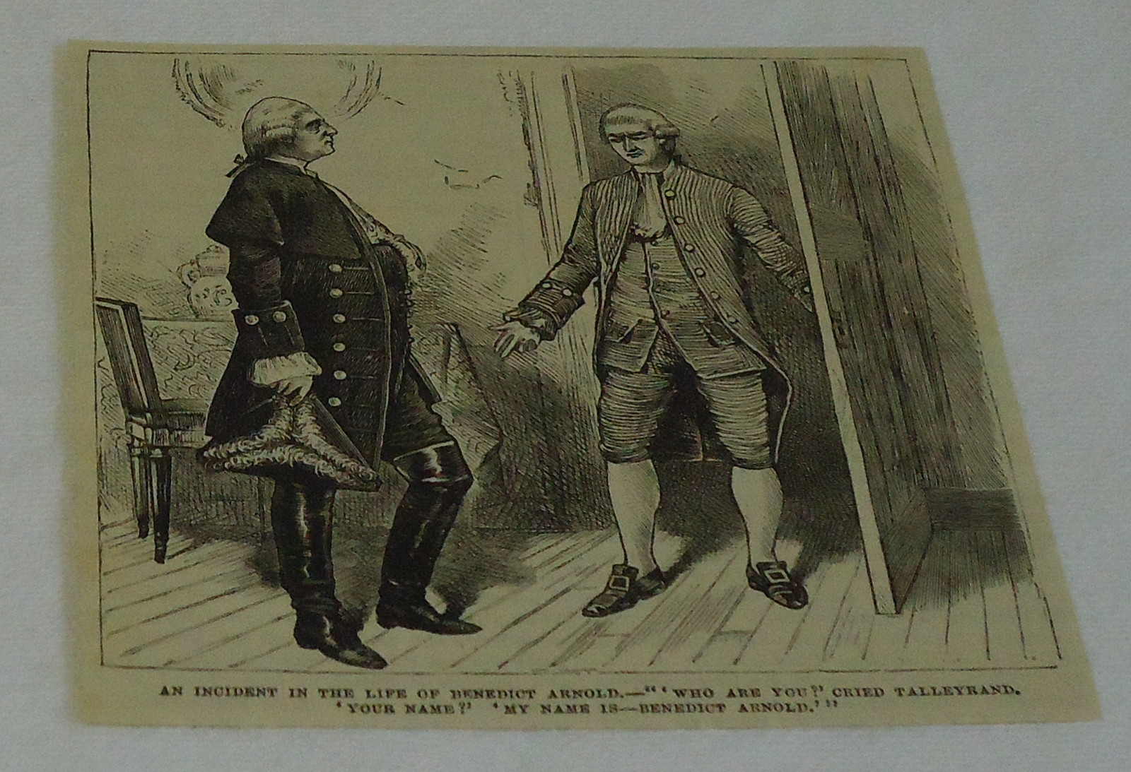 1882 magazine engraving ~ MY NAME IS BENEDICT ARNOLD 