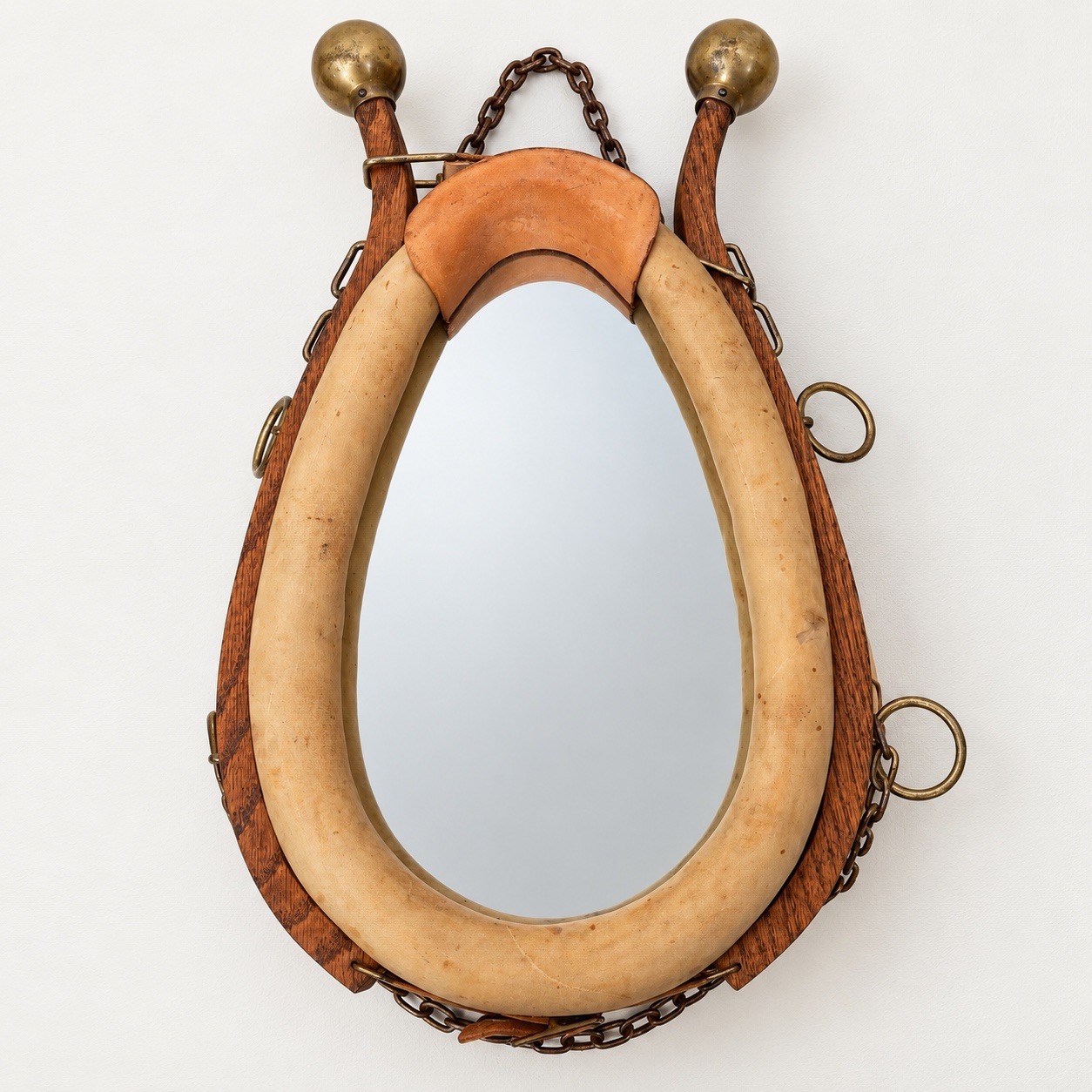 Antique Horse Collar Mirror with Wood/Brass/Iron Hames Vtg Ranch Western Décor